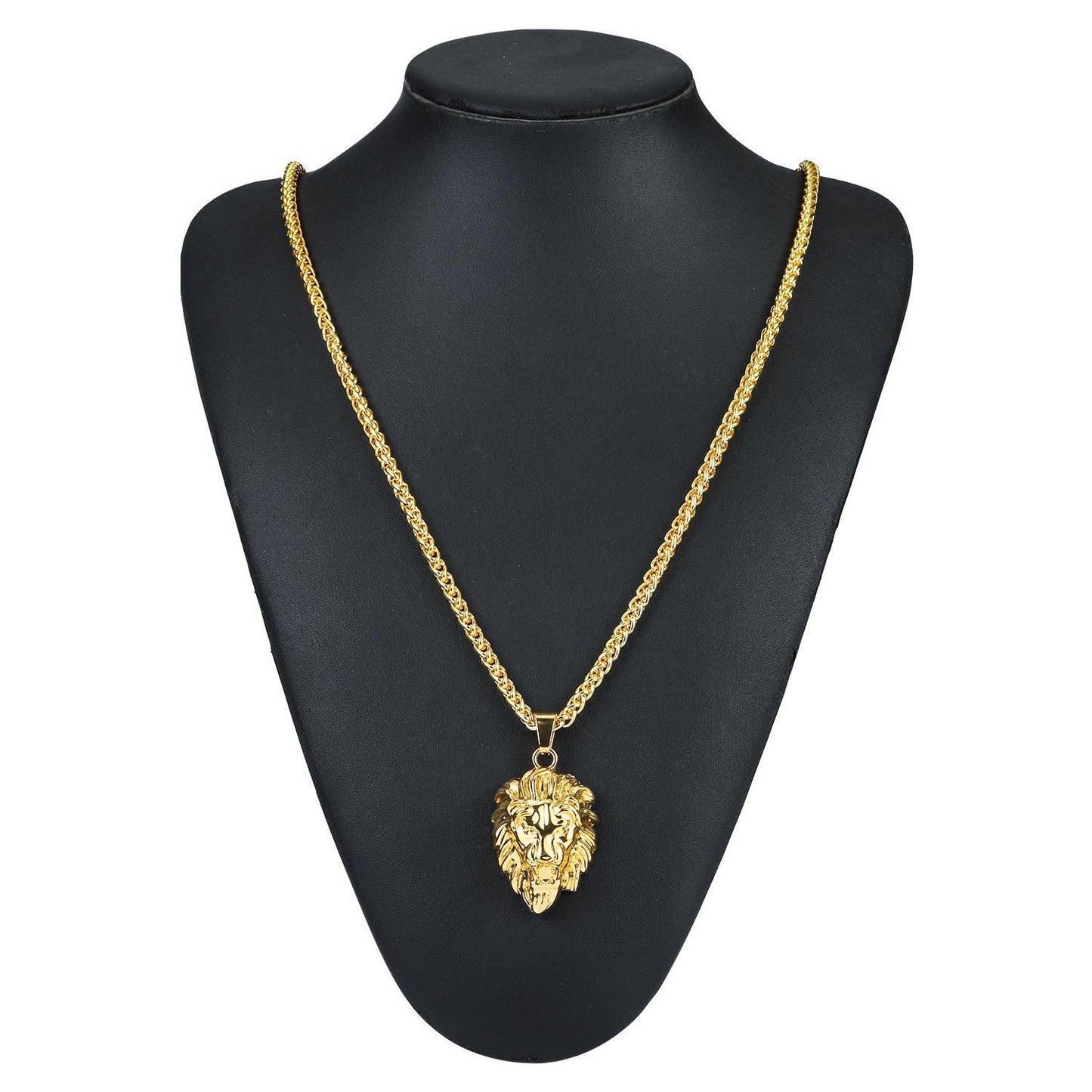Gold Lion Head Pendant Necklace”