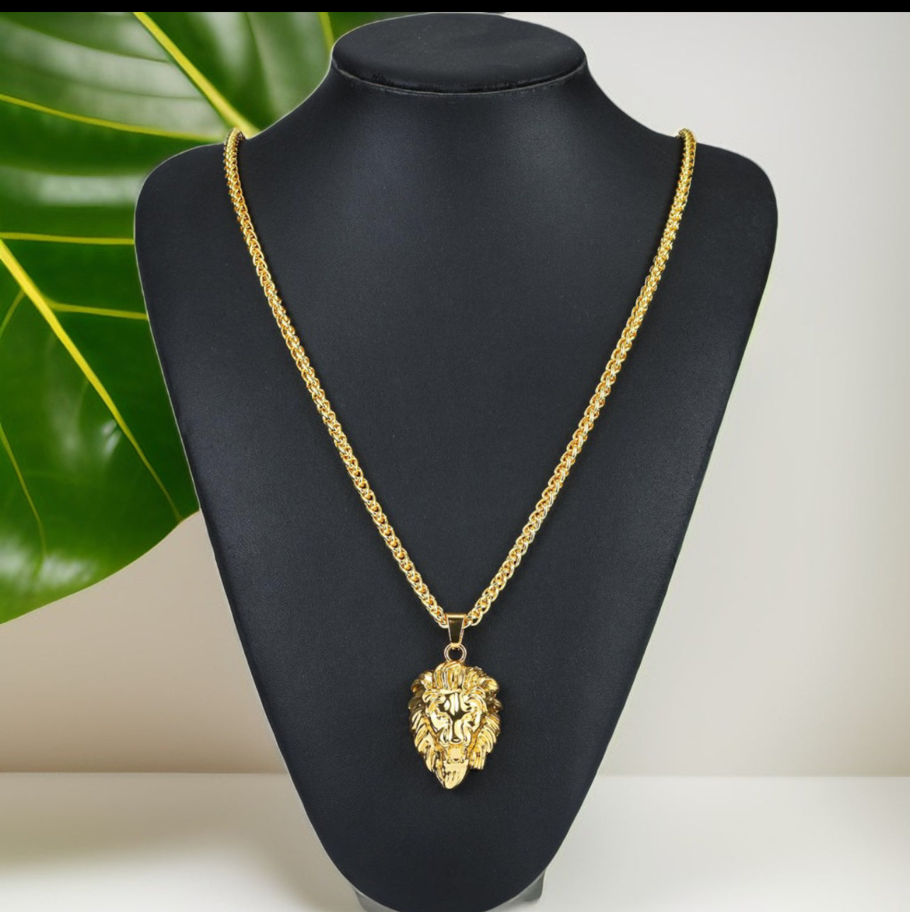 Gold Lion Head Pendant Necklace”
