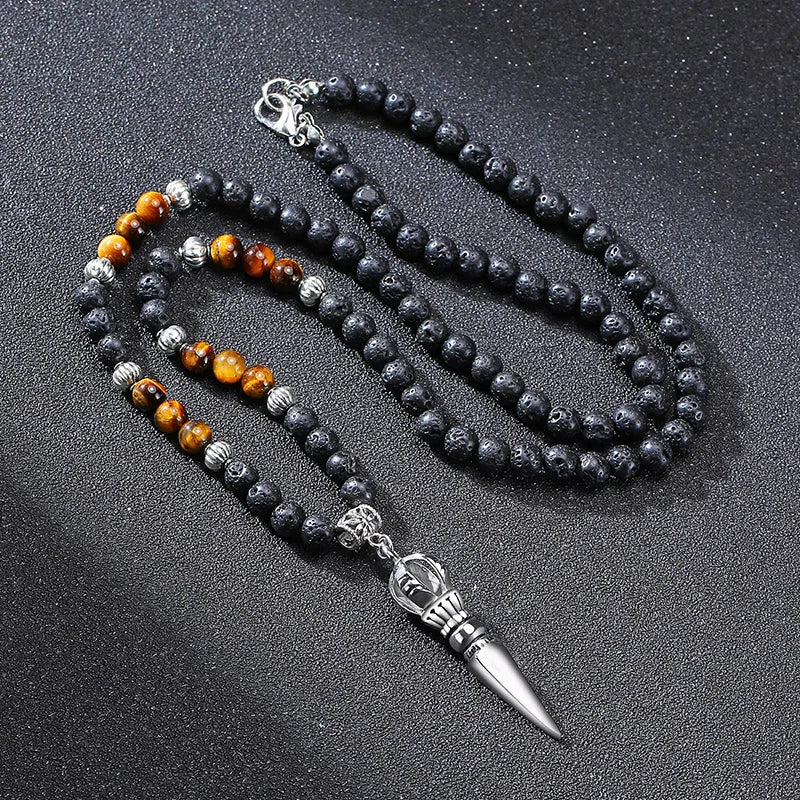 DAGGER WITHTIGER’S EYE LAVA STONE NECKLACE