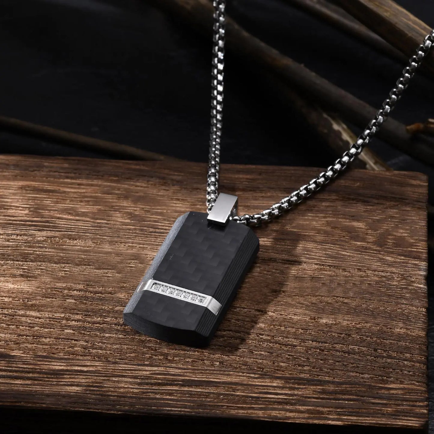 Carbon Fiber Square Necklace