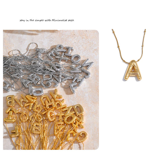 Letter Initial Name Pendant Necklace Stainless Steel