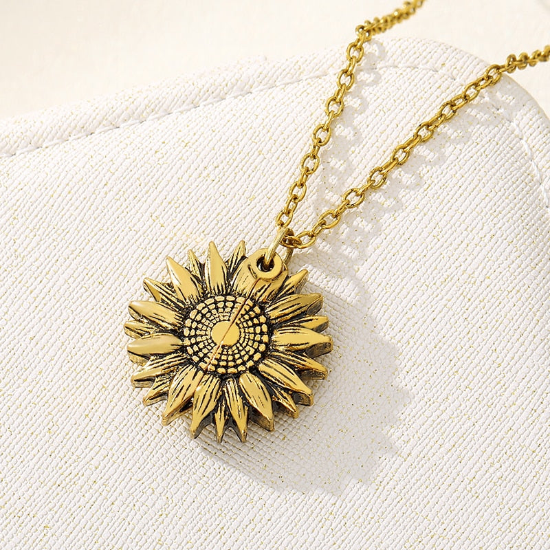 Sunshine Open Locket Sunflower Pendant Necklace