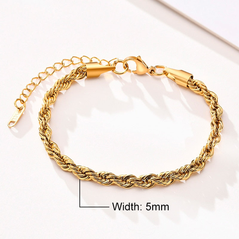 Twisted Rope Chain Bracelets for Men Women