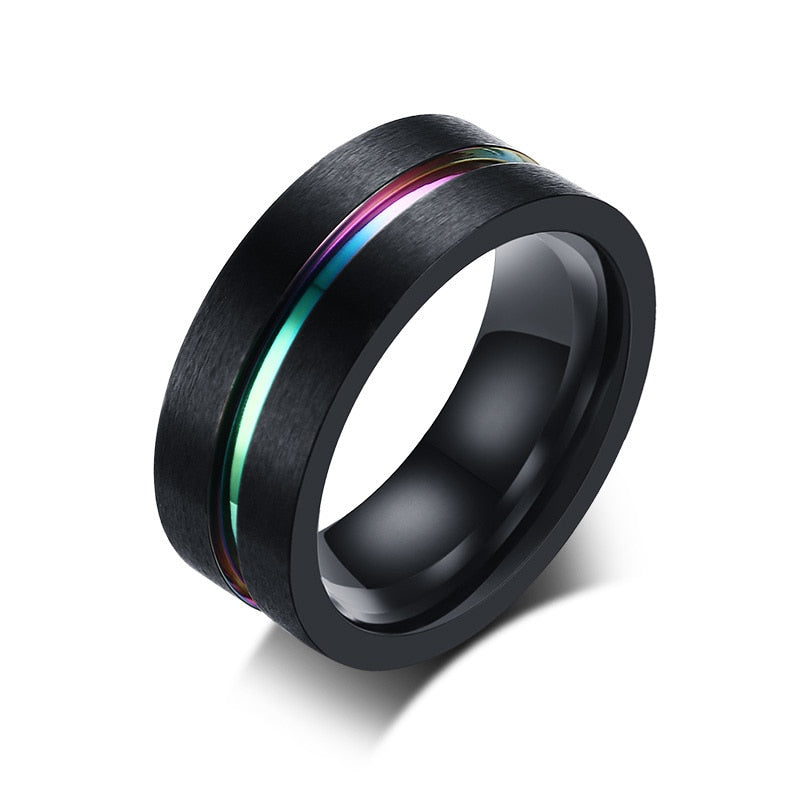 Stainless Steel Basic Ring for Men With Rainbow Line Classic Male Wedding Band Multi Color Jewelry Fraternal Rings