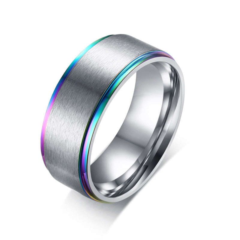 Stainless Steel Basic Ring for Men With Rainbow Line Classic Male Wedding Band Multi Color Jewelry Fraternal Rings