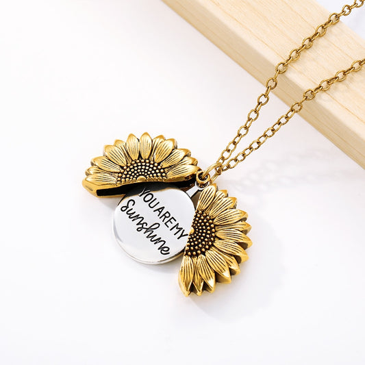 Sunshine Open Locket Sunflower Pendant Necklace