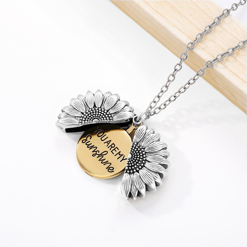 Sunshine Open Locket Sunflower Pendant Necklace